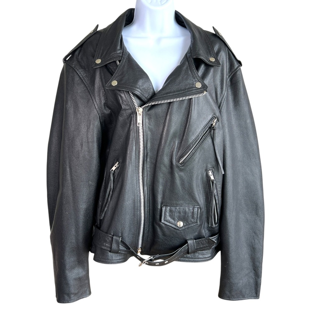 Vintage Cooper Mens Leather Motorcycle Jacket Size L‎ Harley Patch on Back